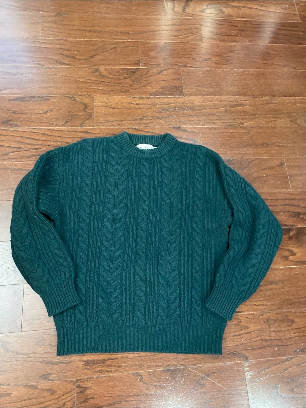 Vintage 100% Wool Cable Knit Sweater Green Quiet Luxury Nautical Classic L